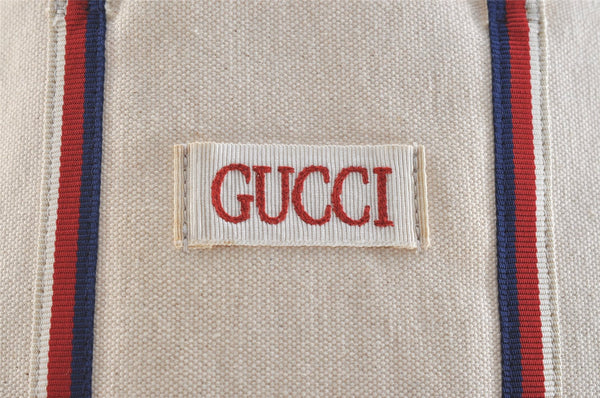Authentic GUCCI Ouroboros Logo Tote Hand Bag Canvas 484690 White 2341K