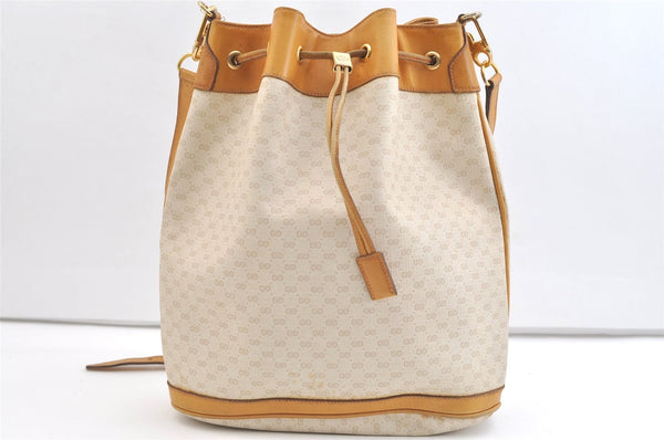 Authentic GUCCI Micro GG PVC Leather Shoulder Cross Drawstring Bag Beige 2343K