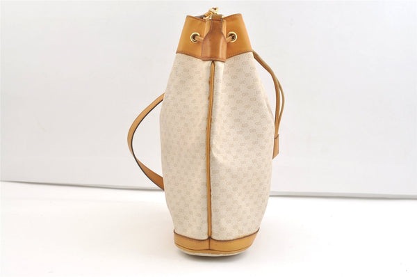 Authentic GUCCI Micro GG PVC Leather Shoulder Cross Drawstring Bag Beige 2343K