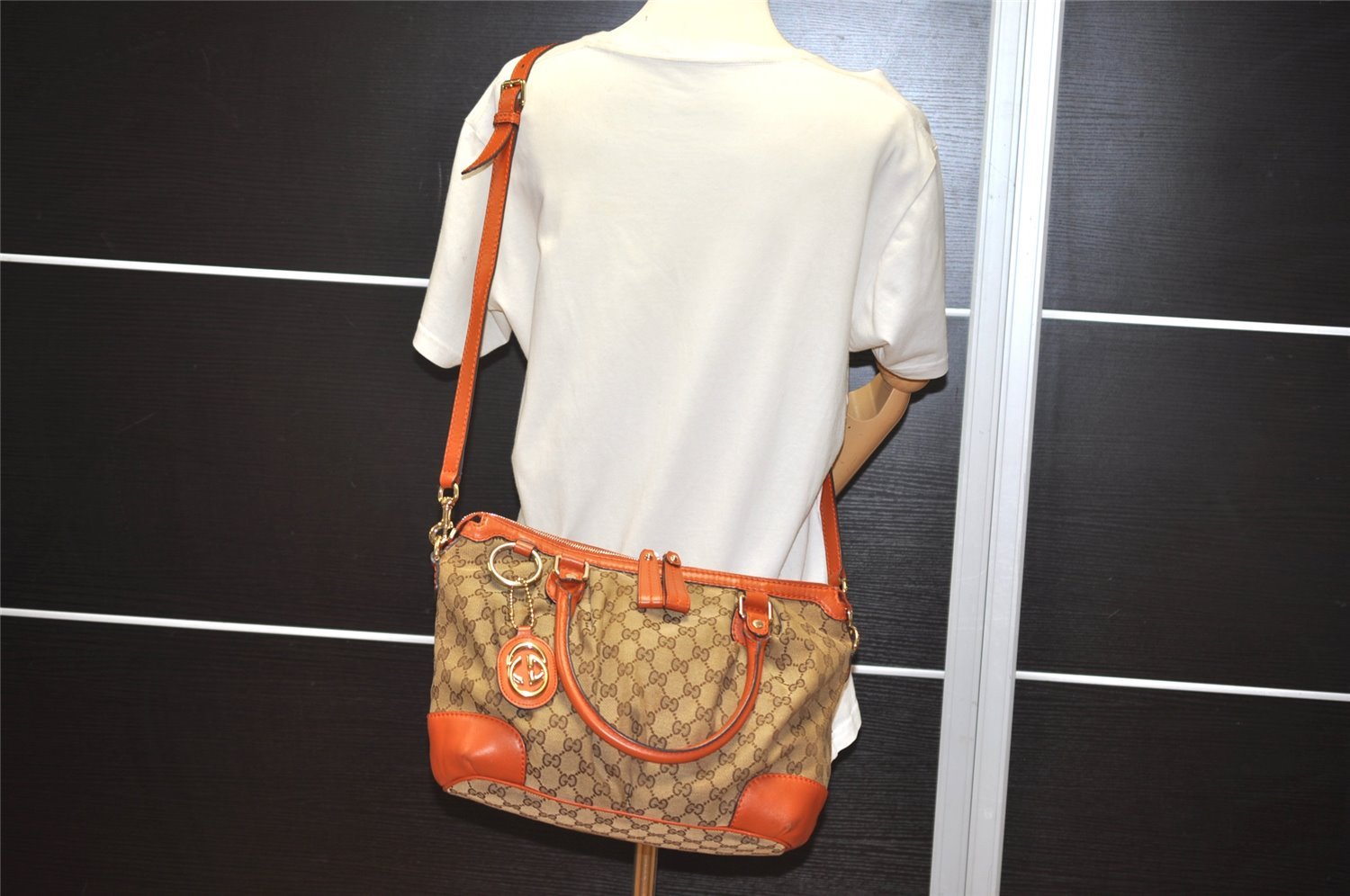 Authentic GUCCI Sukey 2Way Tote Hand Bag GG Canvas Leather 247902 Brown 2344I