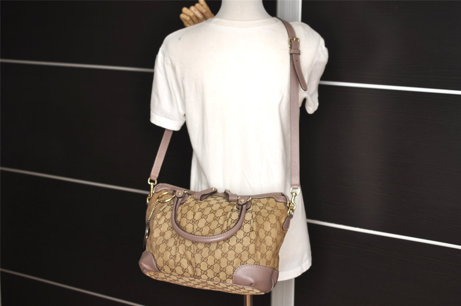 Authentic GUCCI Sukey 2Way Tote Hand Bag GG Canvas Leather 247902 Brown 2345I