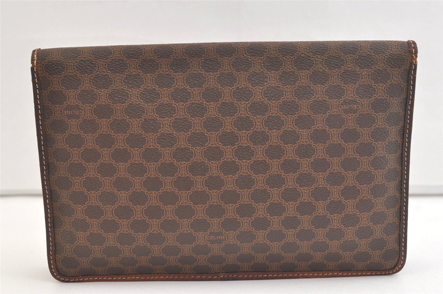 Authentic CELINE Macadam Blason Pattern Clutch Bag Purse PVC Leather Brown 2349K