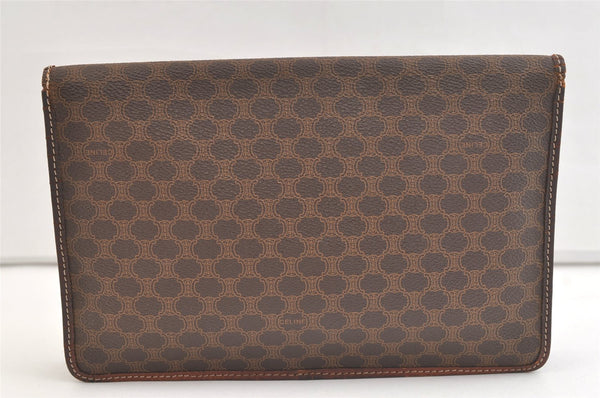Authentic CELINE Macadam Blason Pattern Clutch Bag Purse PVC Leather Brown 2349K