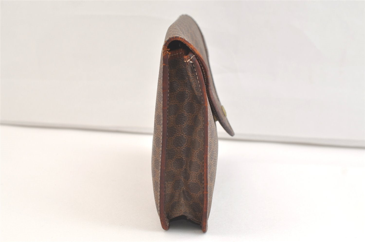 Authentic CELINE Macadam Blason Pattern Clutch Bag Purse PVC Leather Brown 2349K