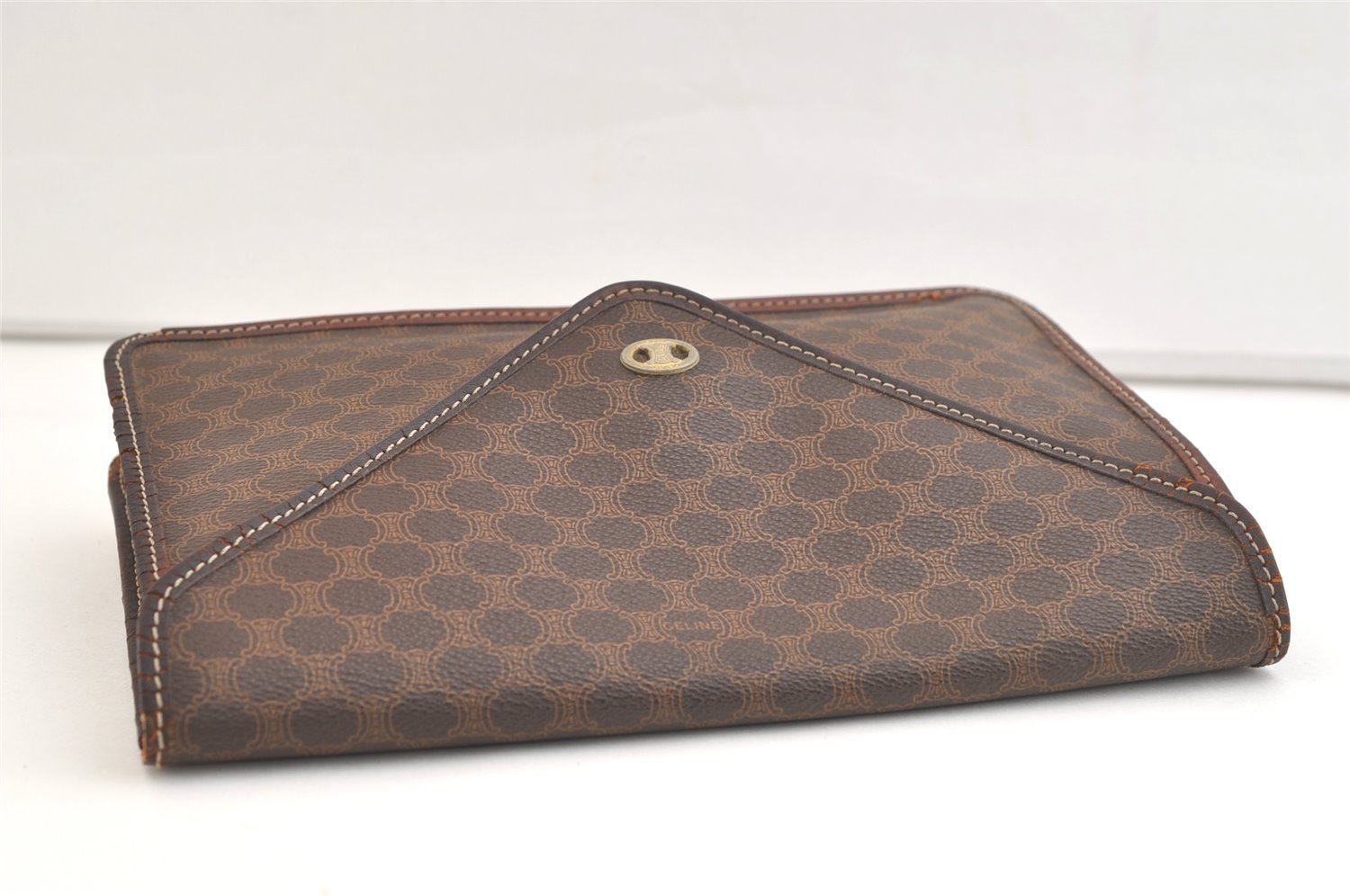 Authentic CELINE Macadam Blason Pattern Clutch Bag Purse PVC Leather Brown 2349K