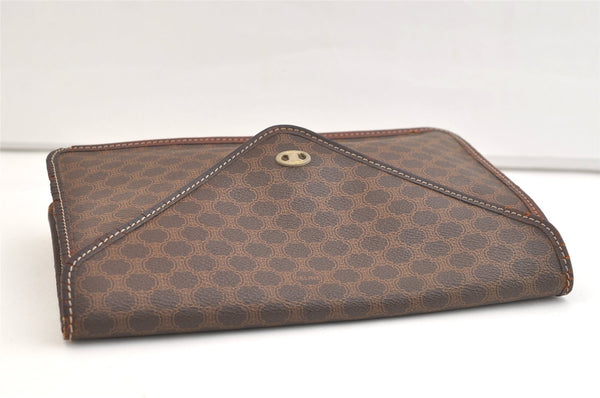 Authentic CELINE Macadam Blason Pattern Clutch Bag Purse PVC Leather Brown 2349K