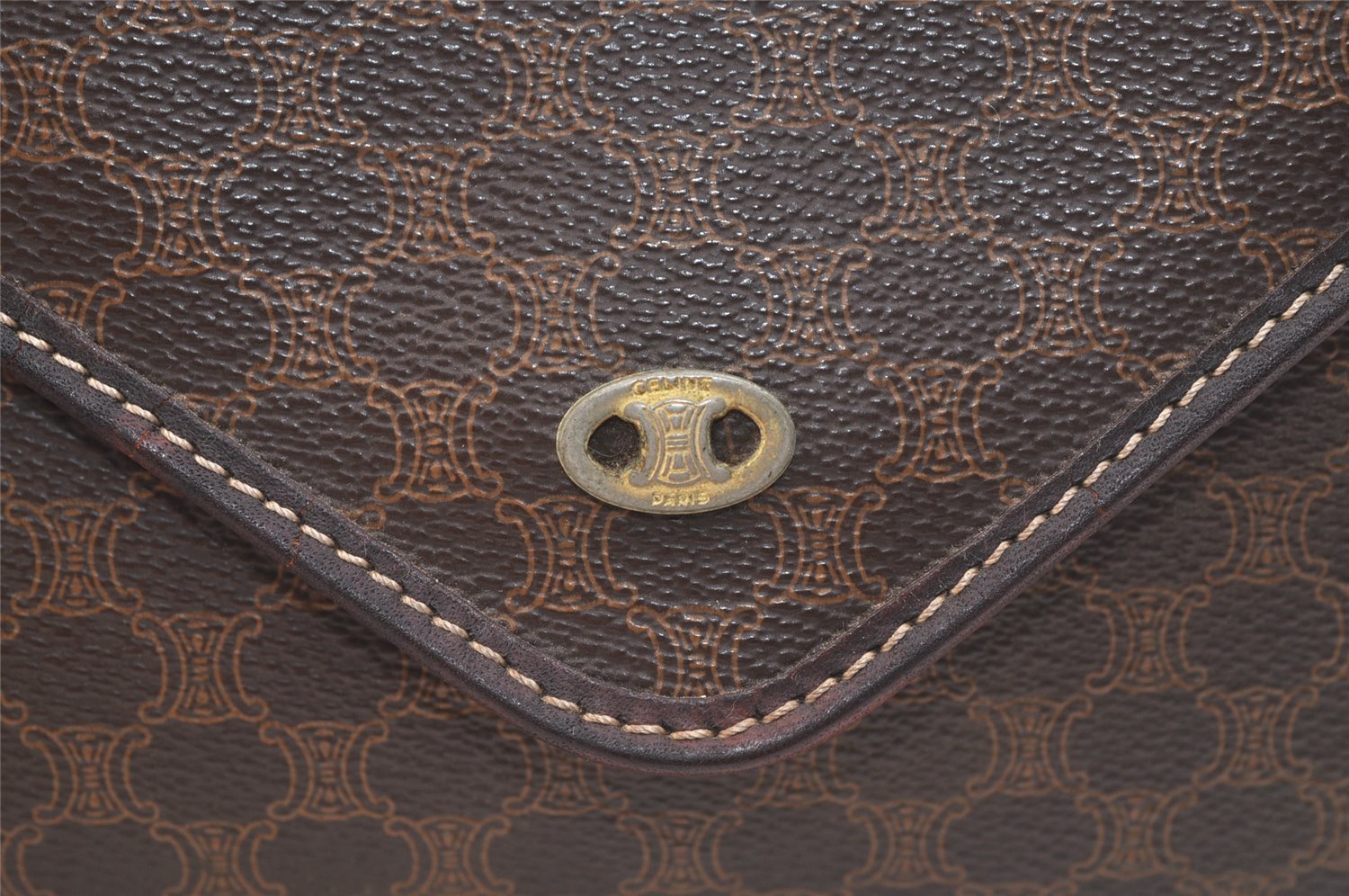 Authentic CELINE Macadam Blason Pattern Clutch Bag Purse PVC Leather Brown 2349K