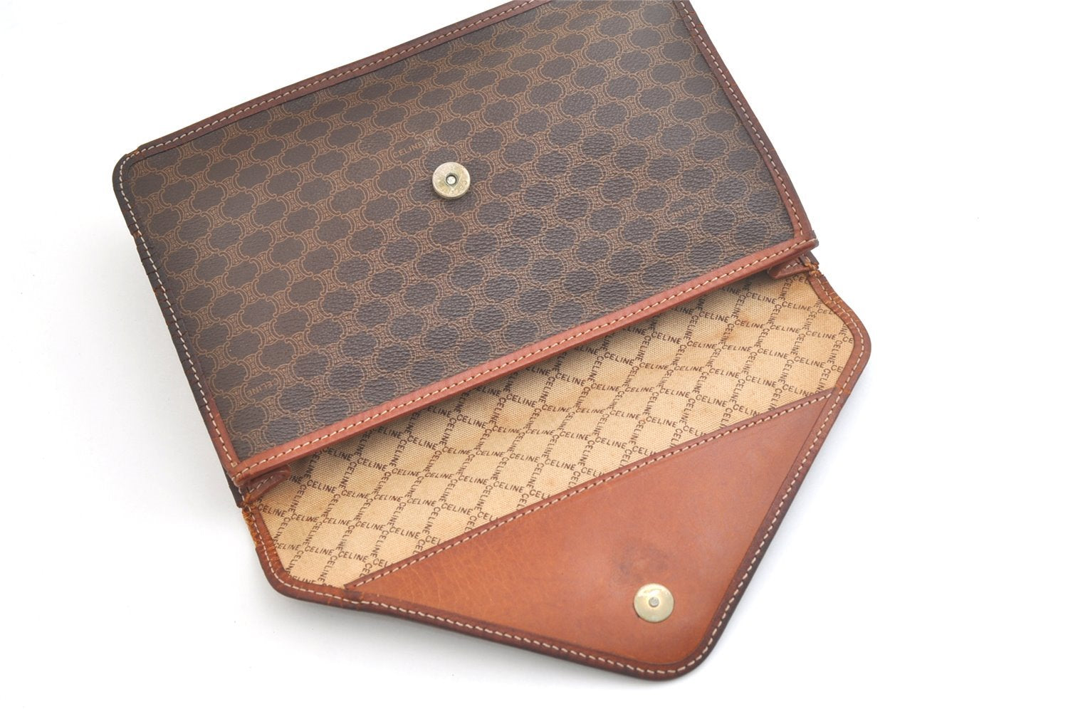 Authentic CELINE Macadam Blason Pattern Clutch Bag Purse PVC Leather Brown 2349K