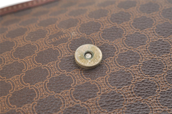 Authentic CELINE Macadam Blason Pattern Clutch Bag Purse PVC Leather Brown 2349K