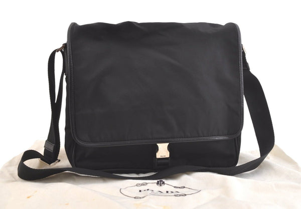 Authentic PRADA Nylon Tessuto Leather Shoulder Cross Body Bag Purse Black 2350K