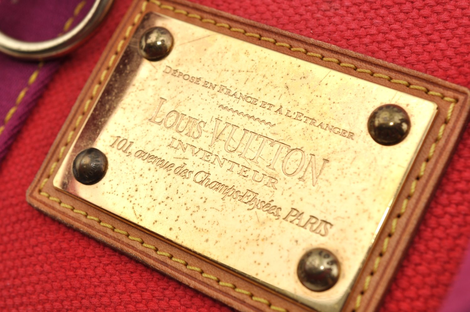 Authentic Louis Vuitton Antigua Cabas PM Hand Bag Red Purple M40037 LV 2358J