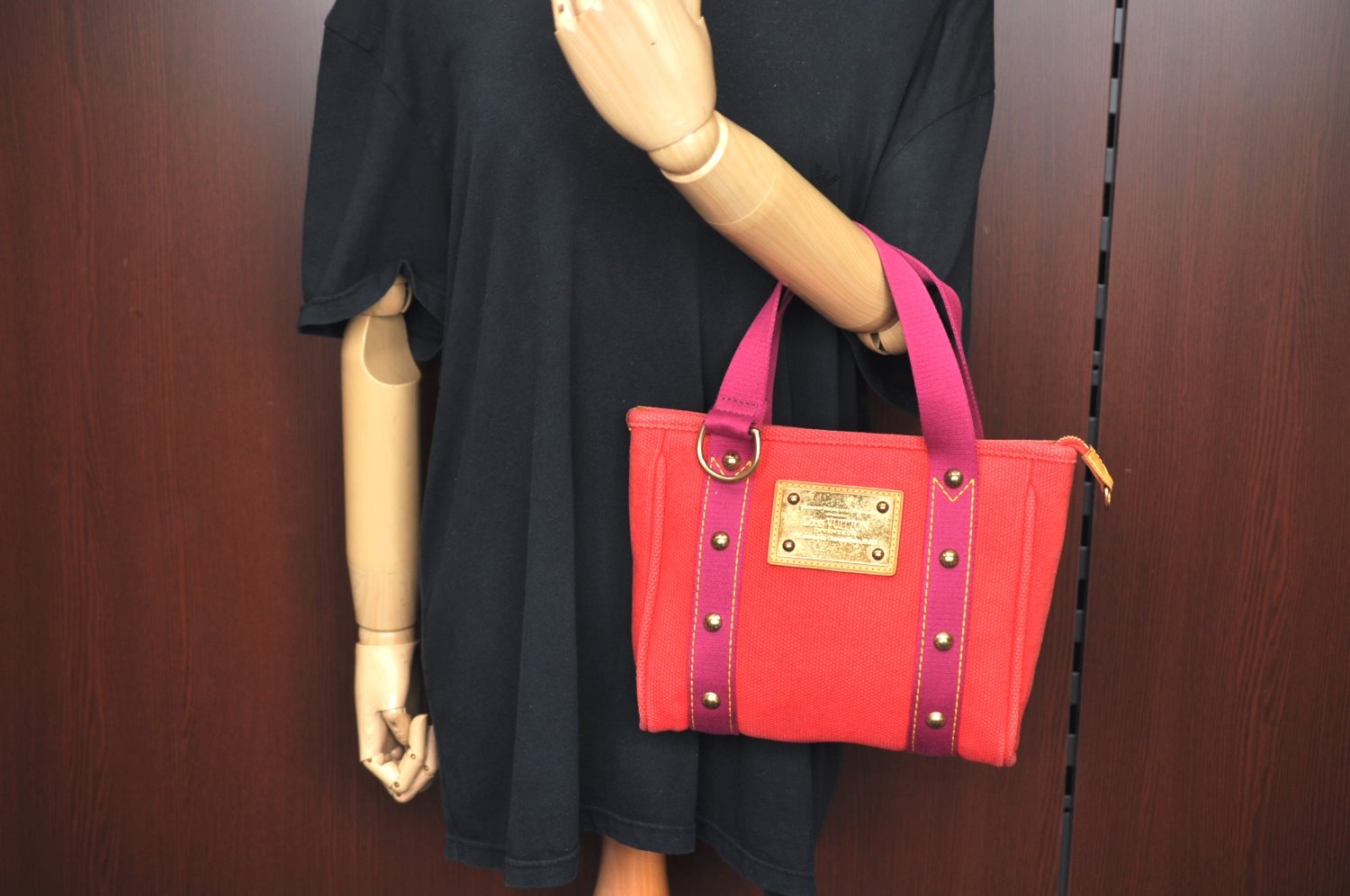 Authentic Louis Vuitton Antigua Cabas PM Hand Bag Red Purple M40037 LV 2358J