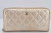 Authentic CHANEL Calf Skin Matelasse Long Wallet Purse CC Logo Gold 2359K