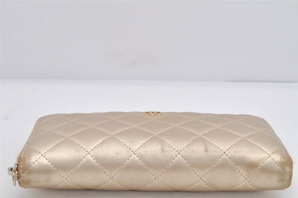 Authentic CHANEL Calf Skin Matelasse Long Wallet Purse CC Logo Gold 2359K