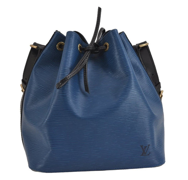 Authentic Louis Vuitton Epi Petit Noe Bi-color Blue x Black Drawstring Bag 2360J