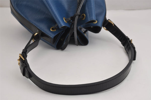 Authentic Louis Vuitton Epi Petit Noe Bi-color Blue x Black Drawstring Bag 2360J