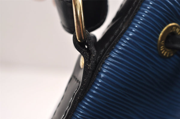 Authentic Louis Vuitton Epi Petit Noe Bi-color Blue x Black Drawstring Bag 2360J