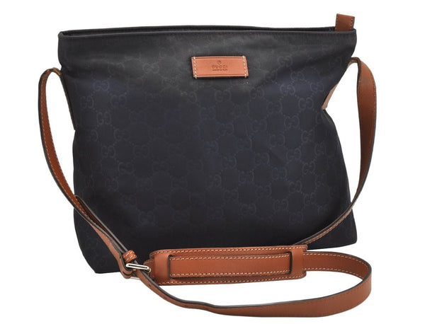 Authentic GUCCI Shoulder Cross Body Bag Purse GG Nylon Leather 314529 Navy 2360K