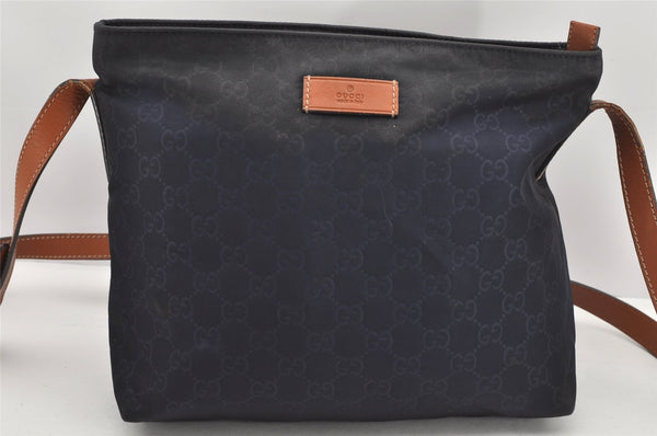 Authentic GUCCI Shoulder Cross Body Bag Purse GG Nylon Leather 314529 Navy 2360K