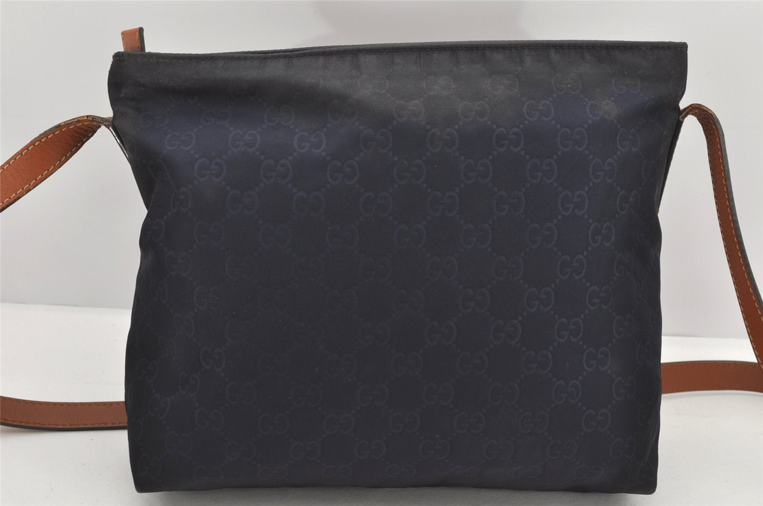 Authentic GUCCI Shoulder Cross Body Bag Purse GG Nylon Leather 314529 Navy 2360K