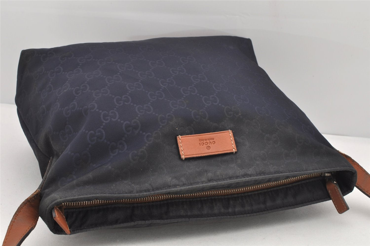 Authentic GUCCI Shoulder Cross Body Bag Purse GG Nylon Leather 314529 Navy 2360K