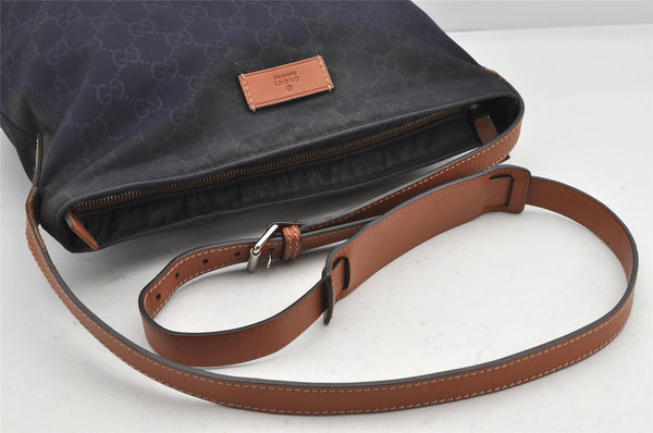 Authentic GUCCI Shoulder Cross Body Bag Purse GG Nylon Leather 314529 Navy 2360K