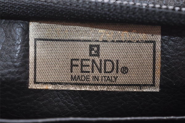 Authentic FENDI Pequin Clutch Hand Bag Purse PVC Leather Brown Black Junk 2362I