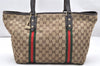 Authentic GUCCI Web Sherry Line Tote Bag GG Canvas Leather 139260 Brown 2364K