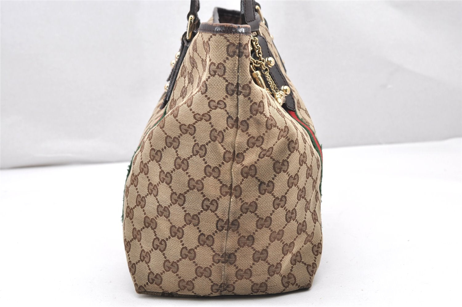 Authentic GUCCI Web Sherry Line Tote Bag GG Canvas Leather 139260 Brown 2364K