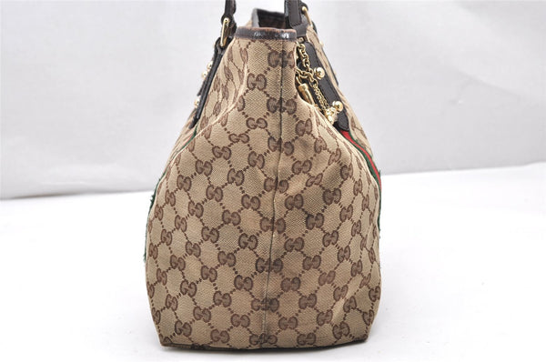 Authentic GUCCI Web Sherry Line Tote Bag GG Canvas Leather 139260 Brown 2364K