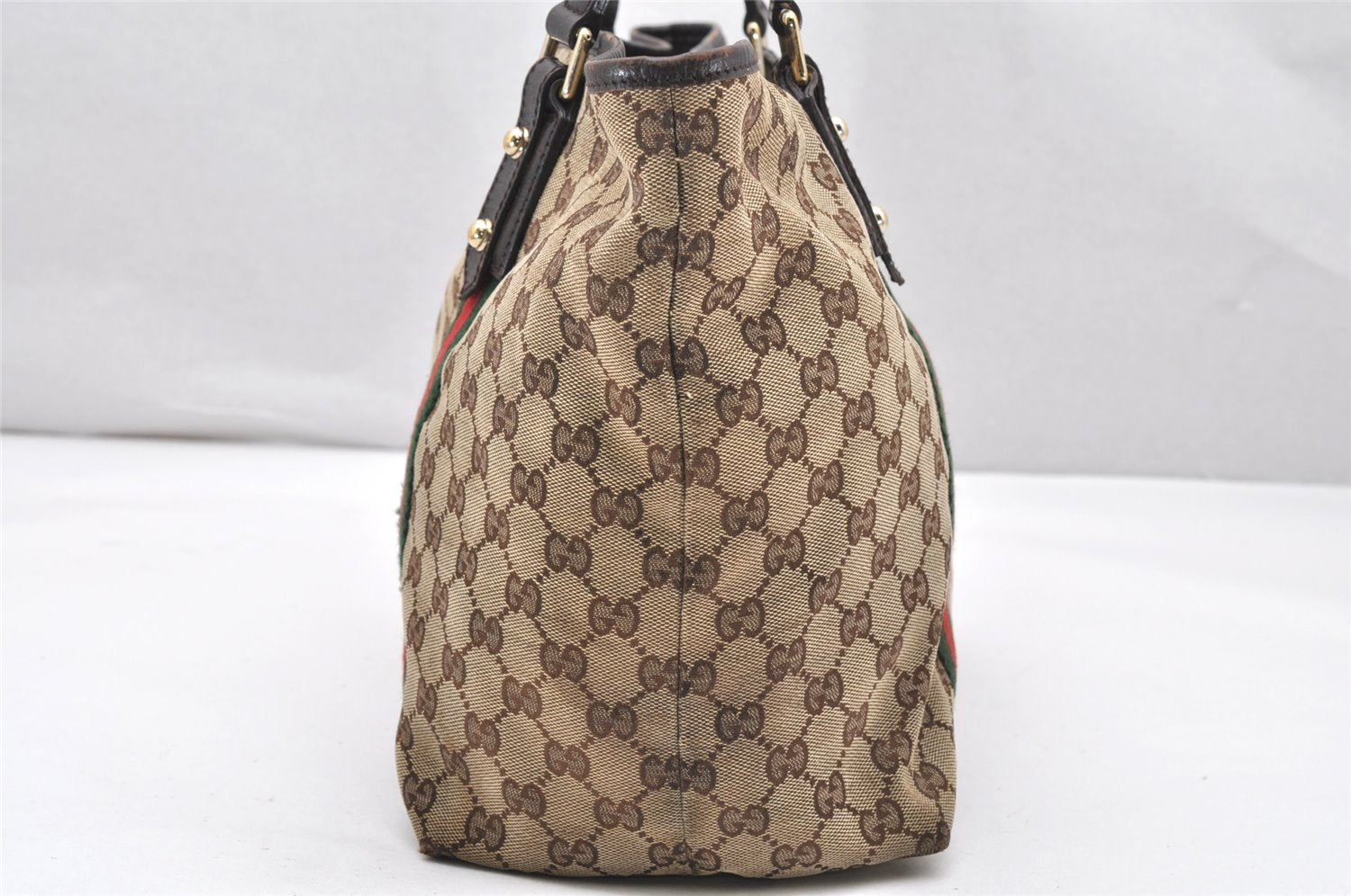 Authentic GUCCI Web Sherry Line Tote Bag GG Canvas Leather 139260 Brown 2364K