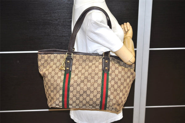 Authentic GUCCI Web Sherry Line Tote Bag GG Canvas Leather 139260 Brown 2364K