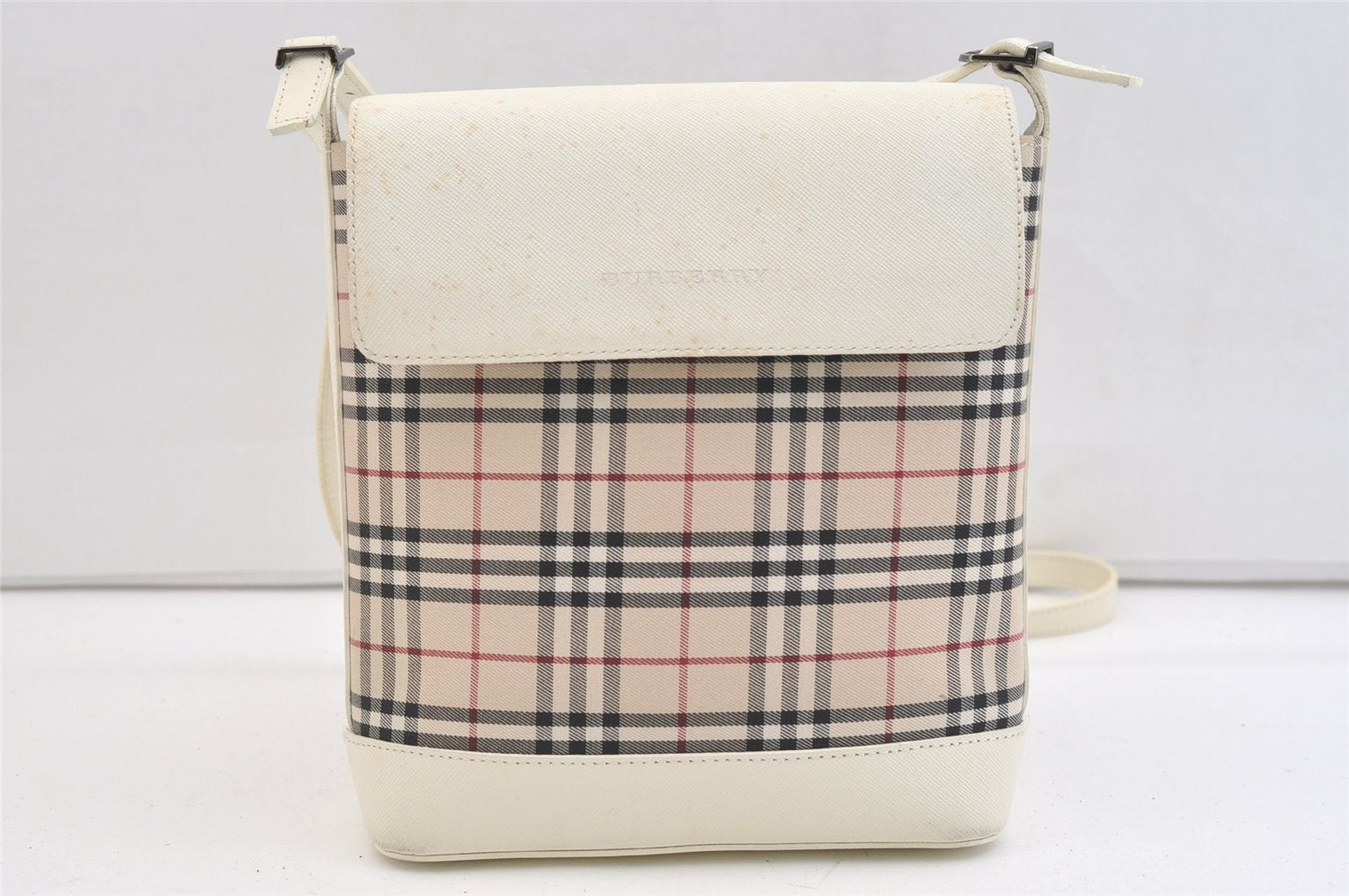 Authentic BURBERRY Nova Check Shoulder Cross Body Bag Canvas Leather Beige 2365K