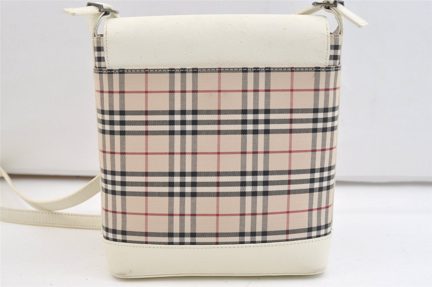 Authentic BURBERRY Nova Check Shoulder Cross Body Bag Canvas Leather Beige 2365K