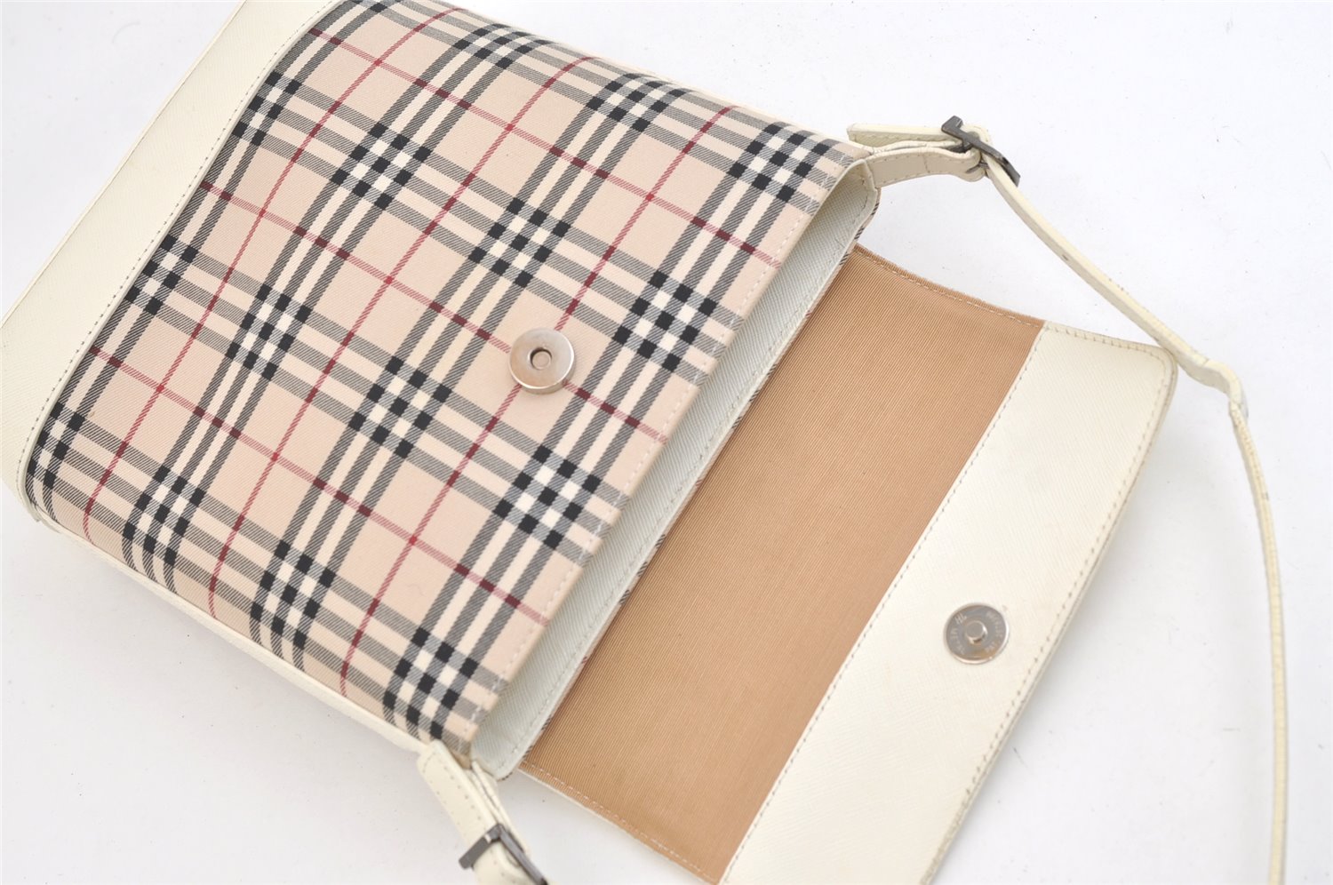 Authentic BURBERRY Nova Check Shoulder Cross Body Bag Canvas Leather Beige 2365K