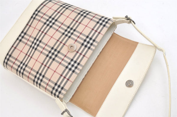Authentic BURBERRY Nova Check Shoulder Cross Body Bag Canvas Leather Beige 2365K