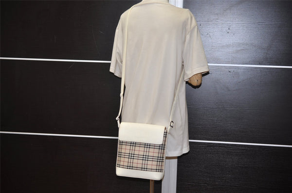 Authentic BURBERRY Nova Check Shoulder Cross Body Bag Canvas Leather Beige 2365K