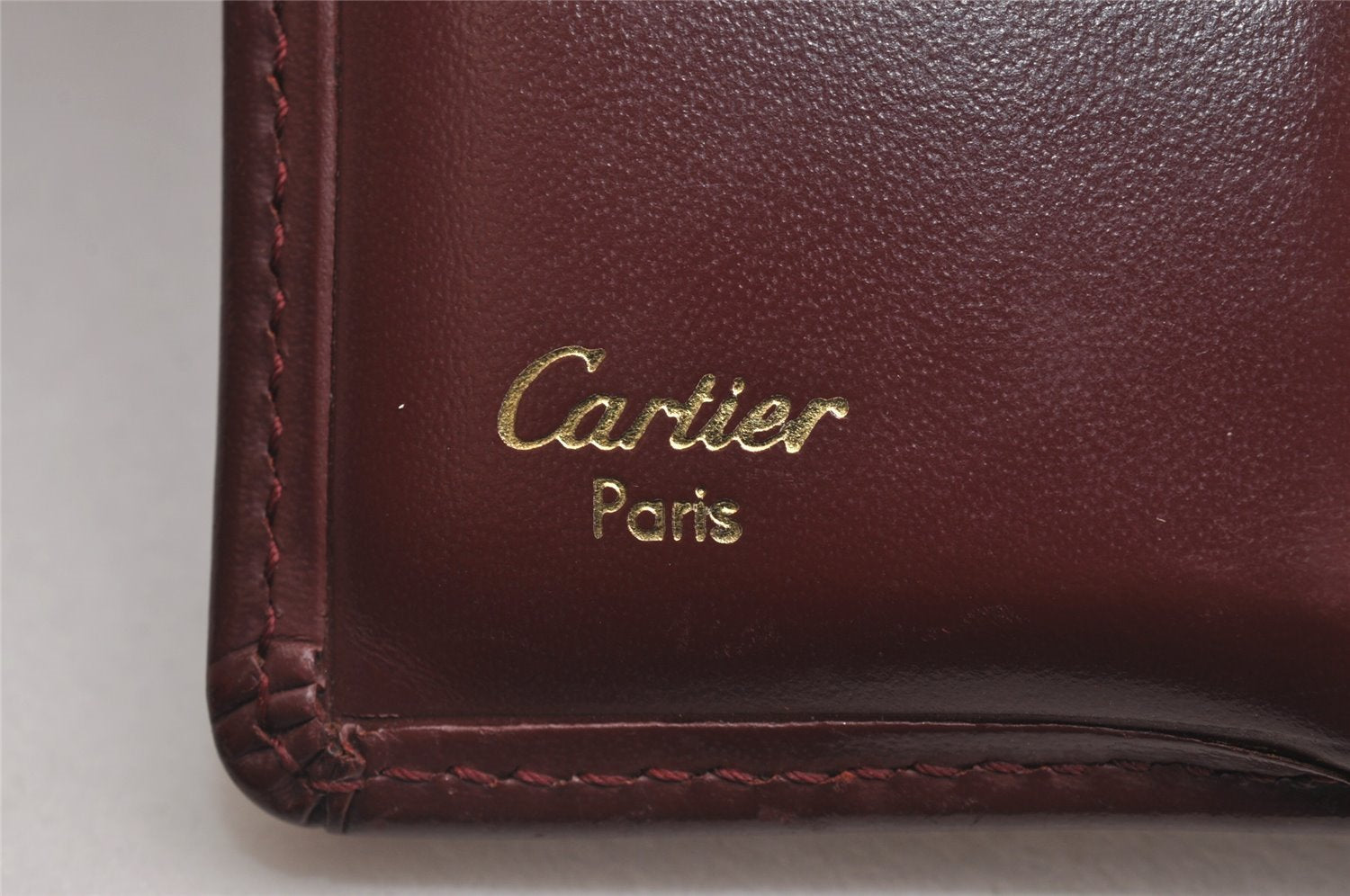 Authentic Cartier Must de Cartier Trifold Wallet Purse Leather Bordeaux 2366I