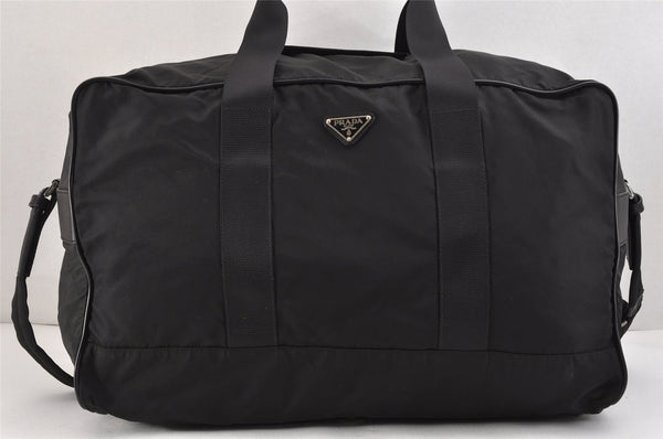 Authentic PRADA Vintage Nylon Tessuto Leather 2Way Travel Boston Bag Black 2366K