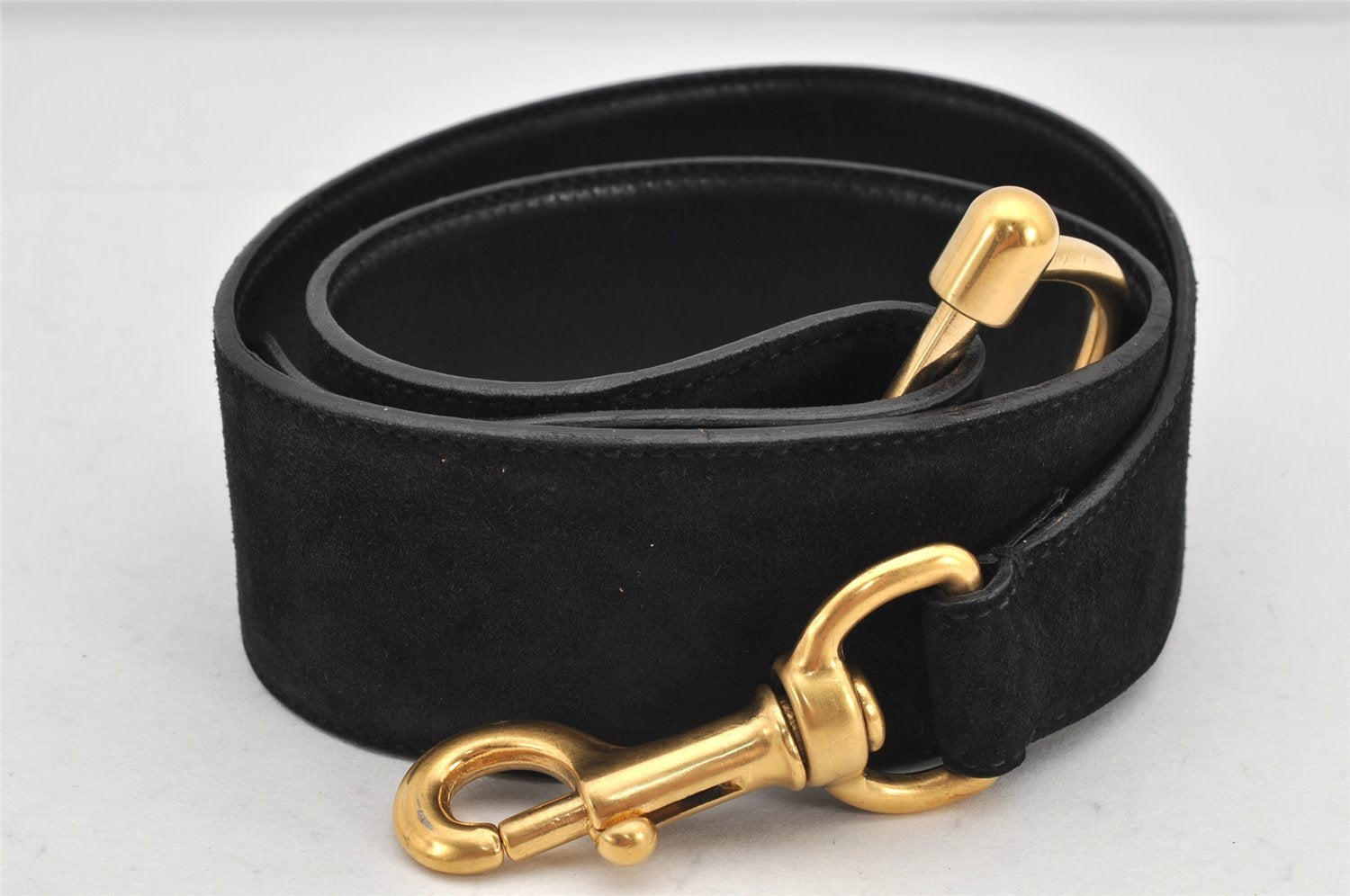 Authentic GUCCI Vintage Belt Leather Suede Size 85cm 33.5inches Black 2367K