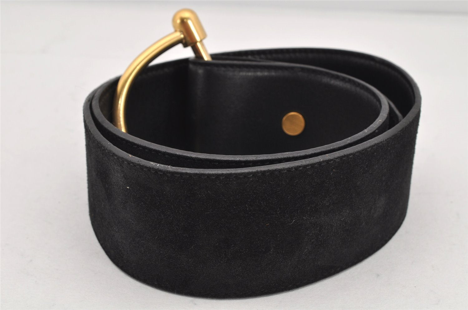 Authentic GUCCI Vintage Belt Leather Suede Size 85cm 33.5inches Black 2367K