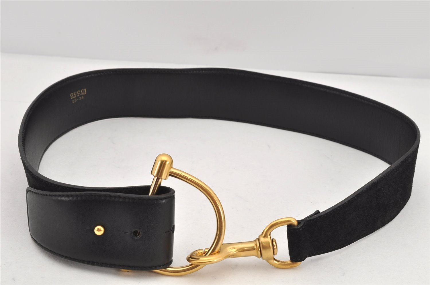 Authentic GUCCI Vintage Belt Leather Suede Size 85cm 33.5inches Black 2367K