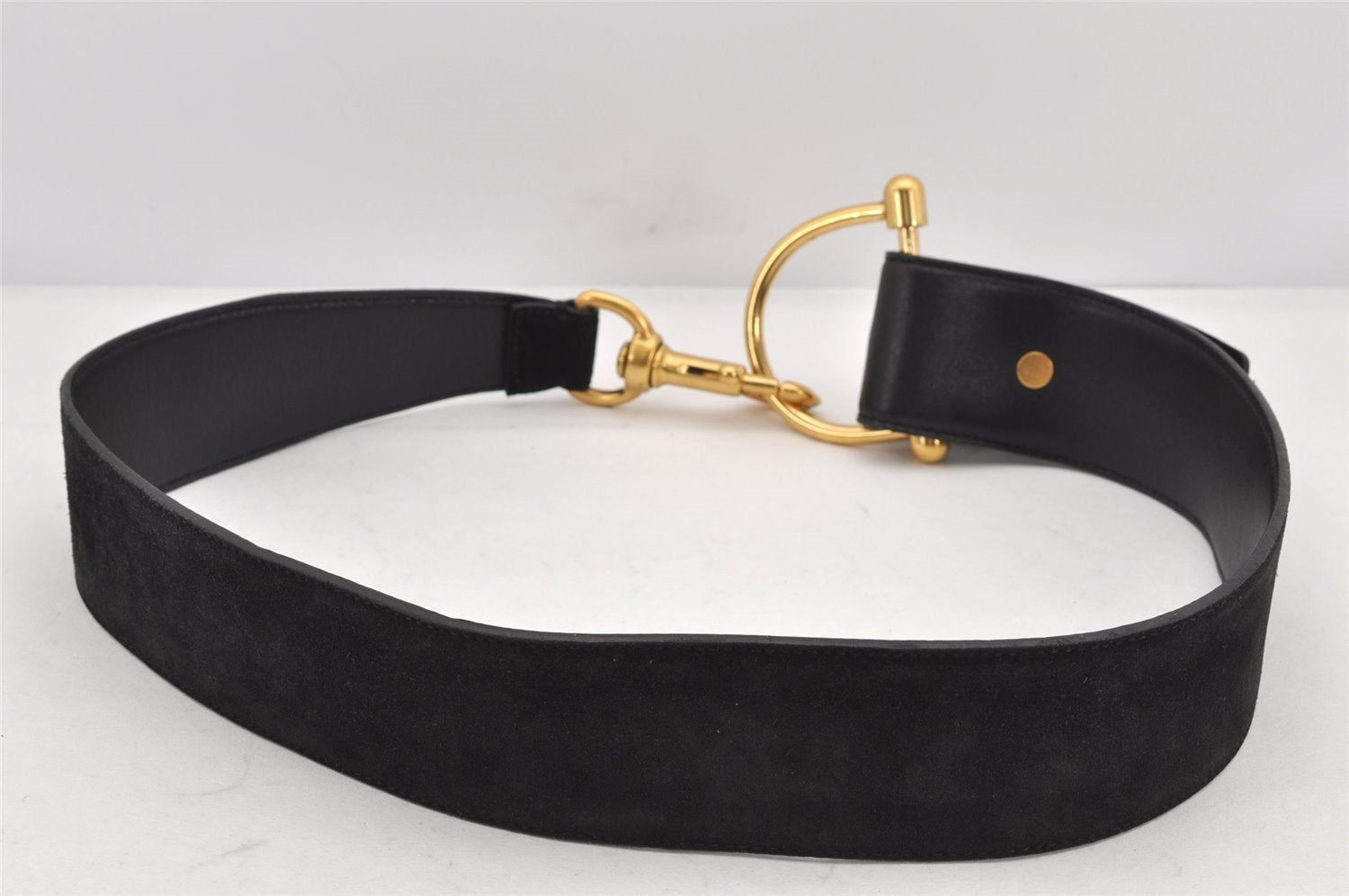 Authentic GUCCI Vintage Belt Leather Suede Size 85cm 33.5inches Black 2367K