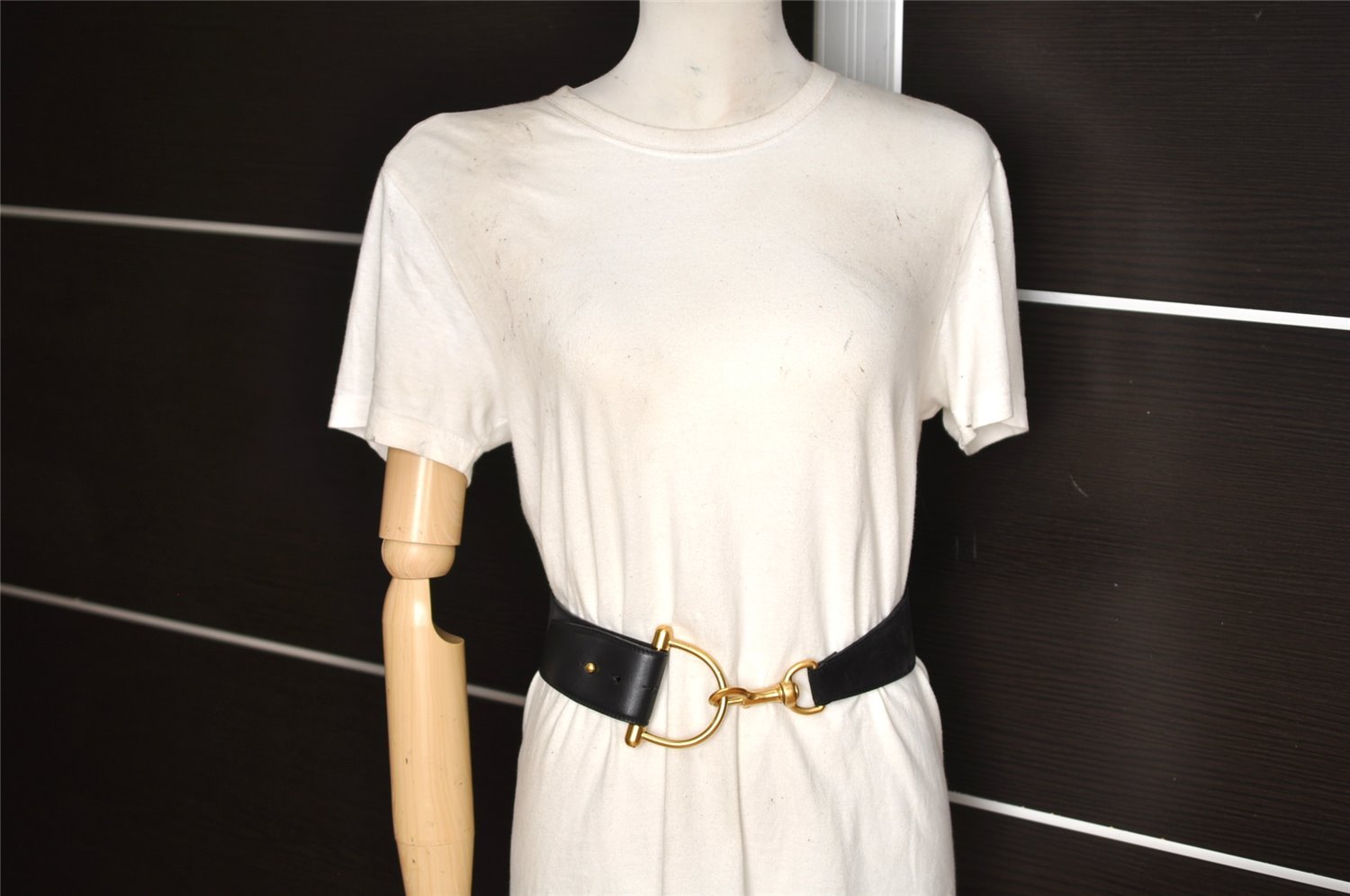 Authentic GUCCI Vintage Belt Leather Suede Size 85cm 33.5inches Black 2367K