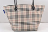 Authentic BURBERRY BLUE LABEL Check Shoulder Tote Bag Nylon Leather Beige 2368K