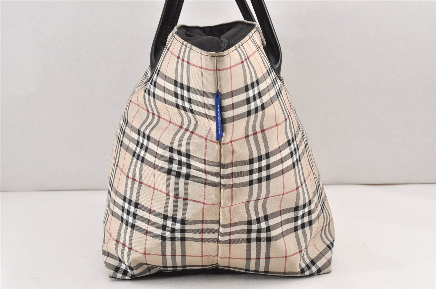 Authentic BURBERRY BLUE LABEL Check Shoulder Tote Bag Nylon Leather Beige 2368K