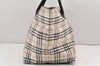 Authentic BURBERRY BLUE LABEL Check Shoulder Tote Bag Nylon Leather Beige 2368K