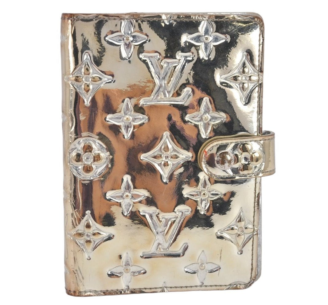 Auth Louis Vuitton Monogram Miroir Agenda PM Notebook Cover R20963 Silver 2369K