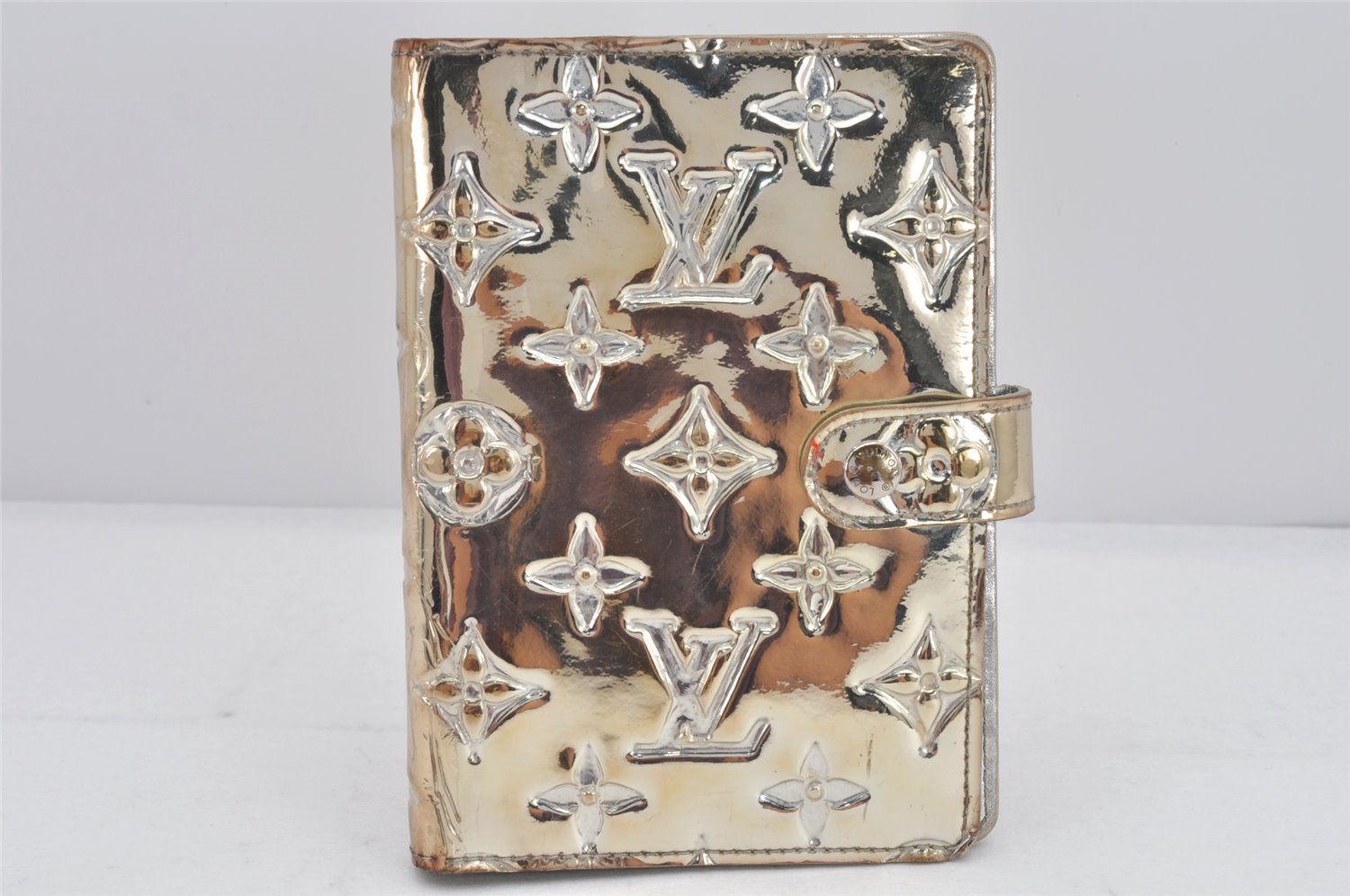 Auth Louis Vuitton Monogram Miroir Agenda PM Notebook Cover R20963 Silver 2369K