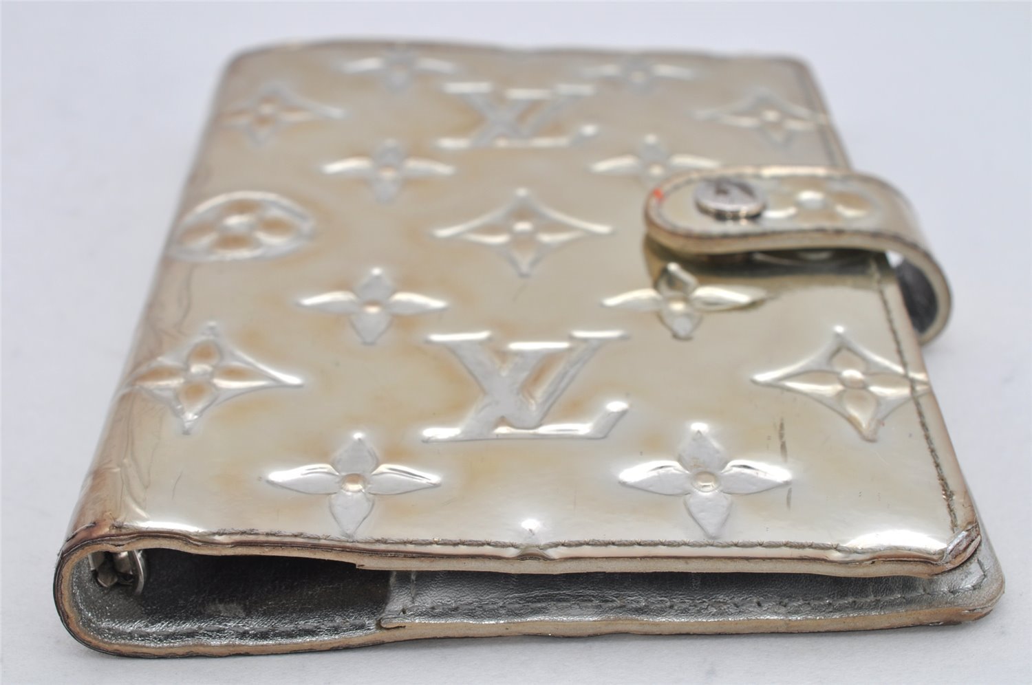 Auth Louis Vuitton Monogram Miroir Agenda PM Notebook Cover R20963 Silver 2369K